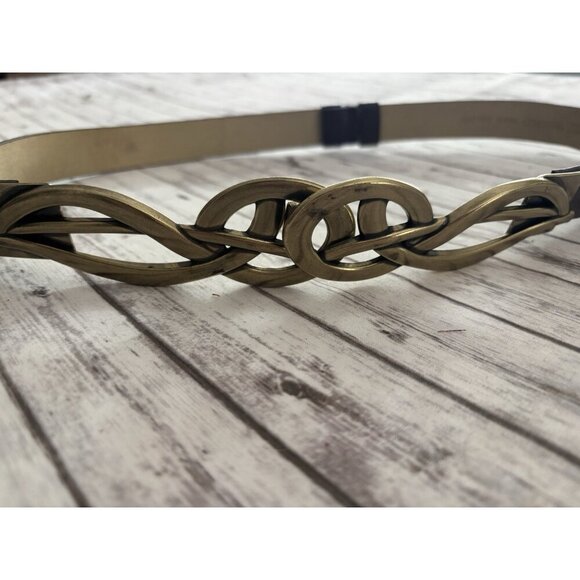 CHICOS Brown Gold Man Made And Leather Belt SZ S/M Rustic Scroll Slouch Belt! - Picture 1 of 12